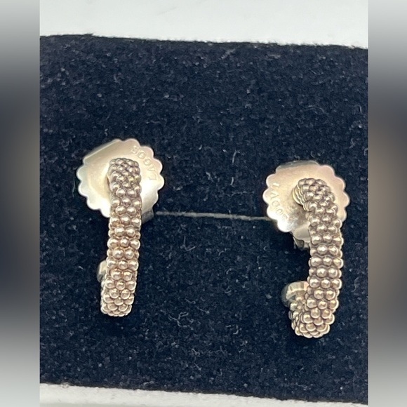 Lagos Sterling Silver Small Caviar Hoop Earrings w/ 14K Gold Posts, 5.45g - Picture 13 of 14